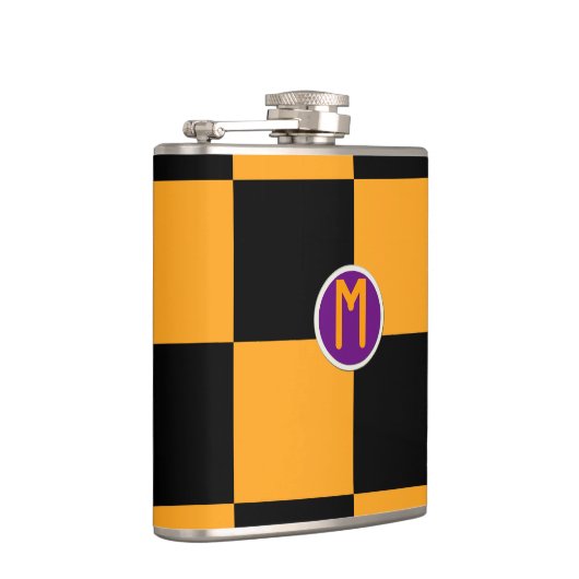 Zwart en Oranje Check Pattern Heupfles (Rechts)