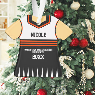 Zwart en oranje cheerleader uniform ornament