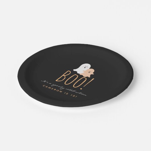 Zwart en Oranje Cute Ghosts Boo! Halloween Papieren Bordje (Gekanteld)