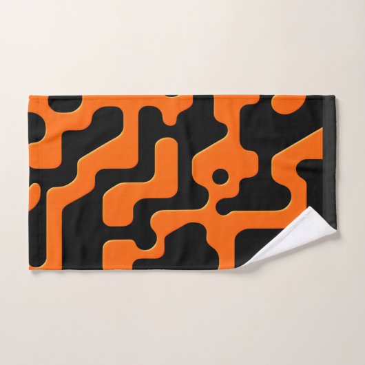 Zwart en oranje doolhof Abstract Geometrisch Patro Bad Handdoek (Handdoek)