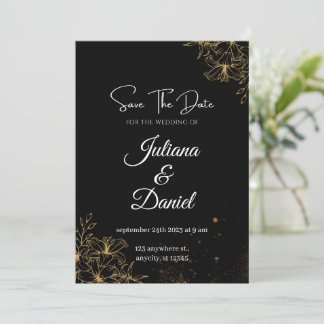 Zwart en Oranje Esthetische Bruiloft Uitnodigingen