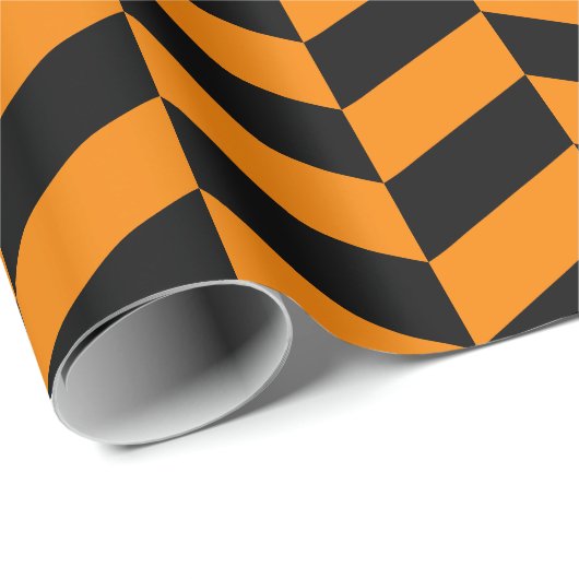 Zwart en Oranje Extra Groot Herringbone Cadeaupapier (Rol Hoek)