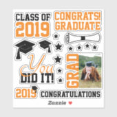 Zwart en Oranje fotoAfstuderen Sticker (Vel)