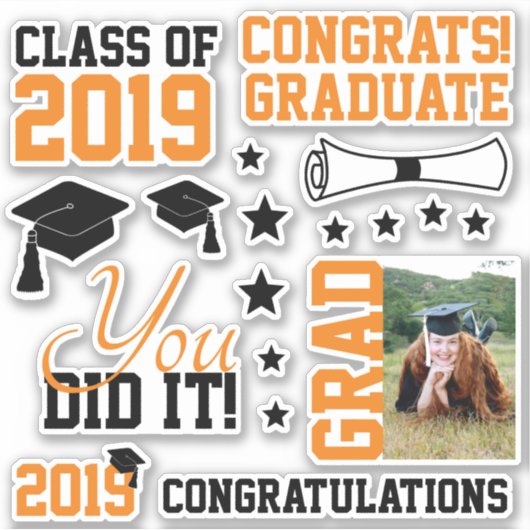 Zwart en Oranje fotoAfstuderen Sticker (Voorkant)