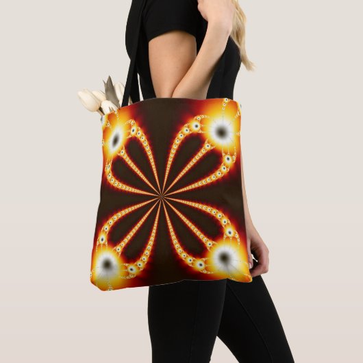 Zwart en Oranje geometrisch ontwerp Tote Bag (Dichtbij)