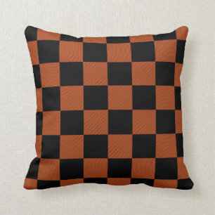 Zwart en oranje geruit vierkant Buffalo Plaid Kussen