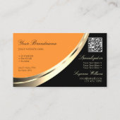 Zwart en Oranje Gold Decor met QR-Code Modern Visitekaartje (Achterkant)