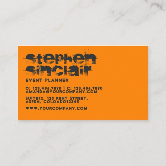 Zwart en Oranje Grunge Typografie Visitekaartje (Achterkant)