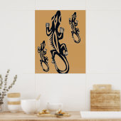 Zwart en oranje hagedis in tribale stijl poster (Keuken)