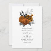 Zwart en oranje Halloween bloemencode QR Code Huwe Kaart (Voorkant)