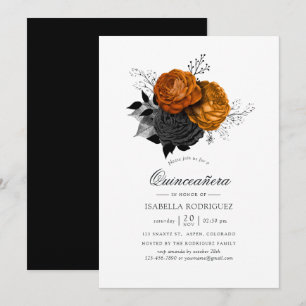 Zwart en oranje Halloween bloemstuk Quinceañera Kaart
