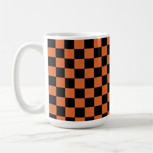 Zwart en oranje Halloween dambordpatroon Koffiemok