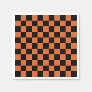 Zwart en oranje Halloween dambordpatroon Servet