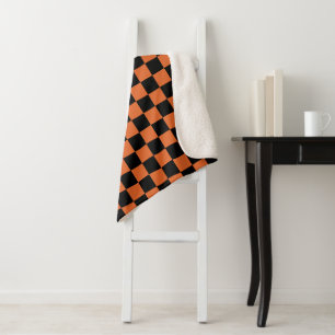 Zwart en oranje Halloween dambordpatroon Sherpa Deken