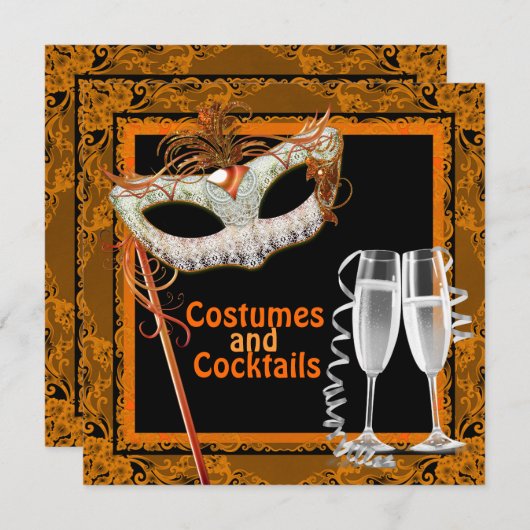 Zwart en Oranje Halloween kostuumfeest Kaart (Voorkant / Achterkant)