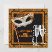 Zwart en Oranje Halloween kostuumfeest Kaart (Voorkant)