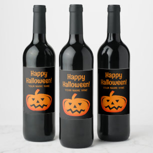 Zwart en oranje Halloween party wijnlabels Wijn Etiket