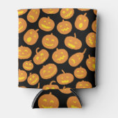 Zwart en Oranje Halloween pompoenpatroon Blikjeskoeler (Voorkant)