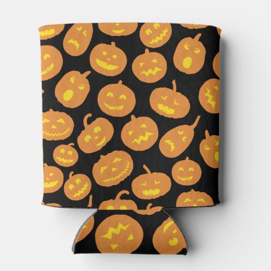 Zwart en Oranje Halloween pompoenpatroon Blikjeskoeler (Achterkant)