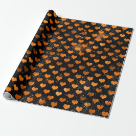 Zwart en Oranje hartpatroon Cadeaupapier