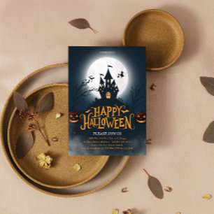 Zwart en oranje illustratief Gelukkig Halloween Briefkaart