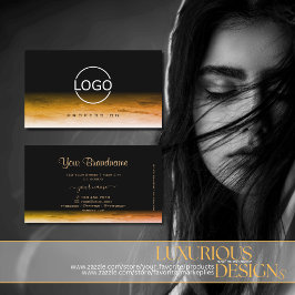 Zwart en Oranje marmerpatroon met Logo modern Visitekaartje