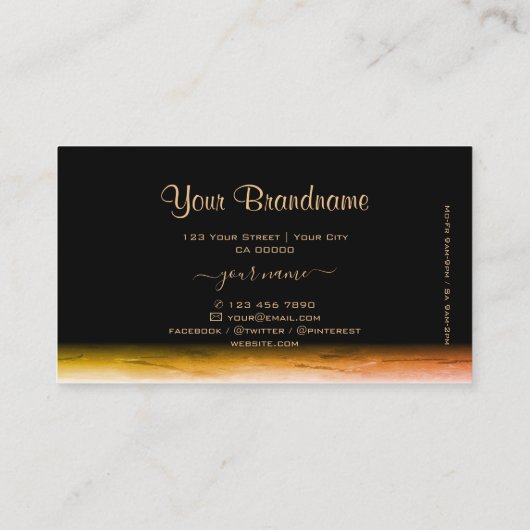 Zwart en Oranje marmerpatroon met Logo modern Visitekaartje (Achterkant)
