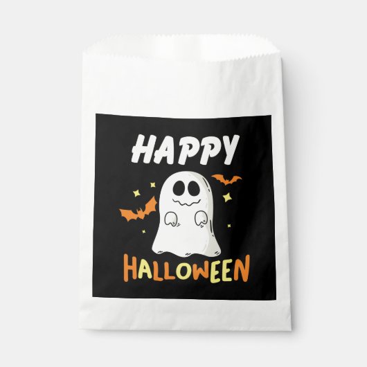 Zwart en Oranje met Ghost Happy Halloween Bedankzakje (Voorkant)