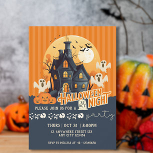 Zwart en oranje modern spookhuis Halloween Kaart