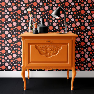 Zwart en oranje polka stippen Halloween Behang