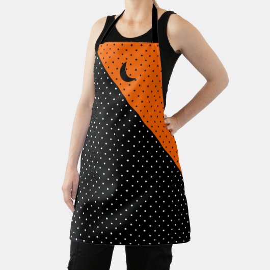 Zwart en oranje polka stippen Halloween Schort (Insitu)