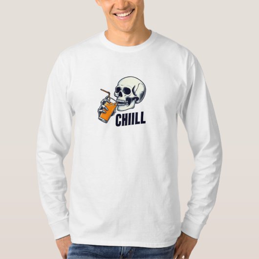 Zwart en Oranje Skull Kille T-shirt met lange mouw (Voorkant)