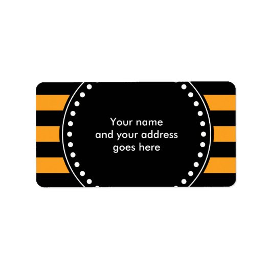 Zwart en oranje strepenpatroon etiket (Voorkant)