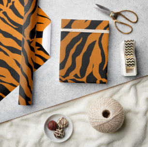Zwart en Oranje tijgerstrepen Dierenprint Cadeaupapier