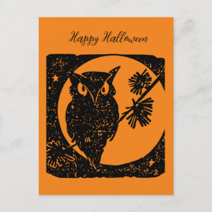 Zwart en oranje uil gelukkig Halloween bladwijzer Feestdagenkaart
