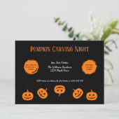 Zwart en oranje uitnodiging voor pompoensnijden 's (Staand voorkant)