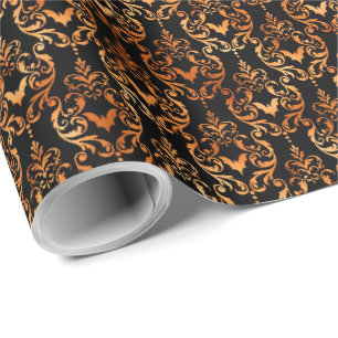 Zwart en oranje vleermuis toile Halloween Cadeaupapier