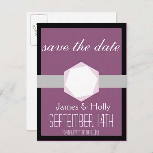 Zwart en Orchidee Save the Date Briefkaart (Voorkant / Achterkant)