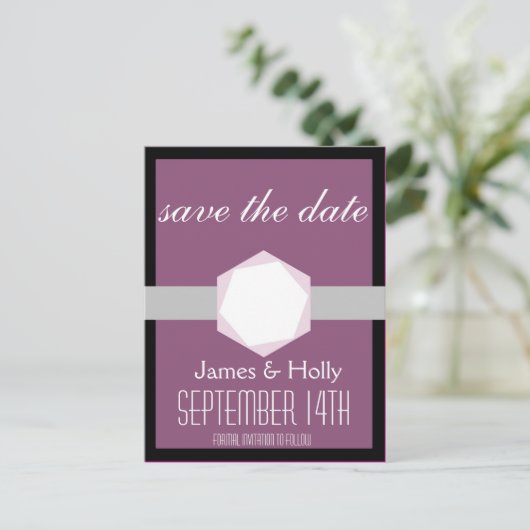 Zwart en Orchidee Save the Date Briefkaart (Staand voorkant)