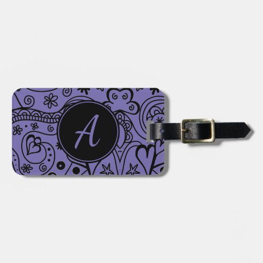 Zwart en Paars aangepast monogram Bagagelabel (Voorkant horizontaal)