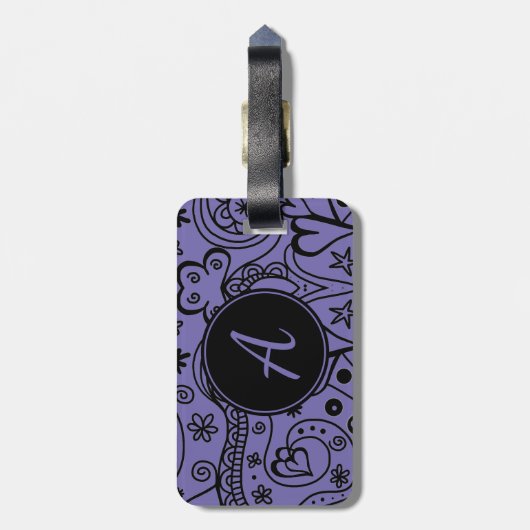 Zwart en Paars aangepast monogram Bagagelabel (Achterkant verticaal)