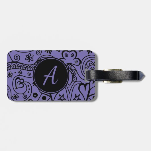 Zwart en Paars aangepast monogram Bagagelabel (Achterkant horizontaal)