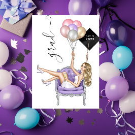 Zwart en paars blond ballon meisje afstuderen kaart