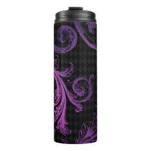zwart en Paars Damask Harlequin Pattern Thermosbeker