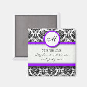 Zwart en Paars Damask Monogram opslaan Datum Magneet (Voorkant / Achterkant)