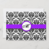 Zwart en Paars Damask Monogram opslaan Datum Save The Date (Achterkant)