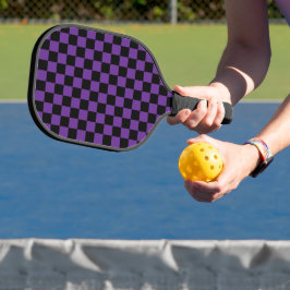 Zwart en paars geruit motief pickleball paddle