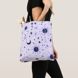 Zwart en Paars Hemels Zon Maan Sterren Tote Bag