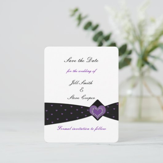 Zwart en Paars lint sparen de Datum Save The Date (Staand voorkant)
