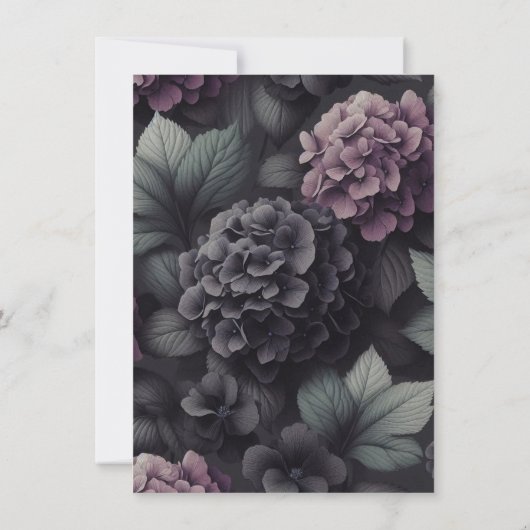 Zwart en paars melancholisch bloemmotief bedankkaart (Achterkant)
